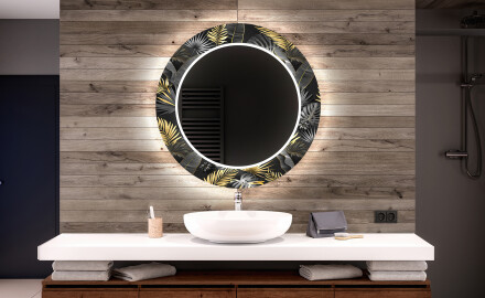 Ronde decoratieve spiegel met led-verlichting voor op de badkamer - Goldy Palm