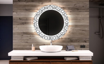 Ronde decoratieve spiegel met led-verlichting voor op de badkamer - Industrial