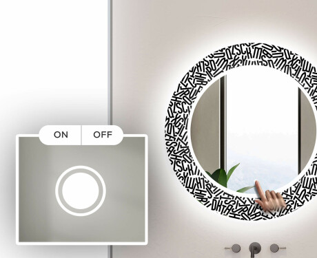 Ronde decoratieve spiegel met led-verlichting voor op de badkamer - Letters #4
