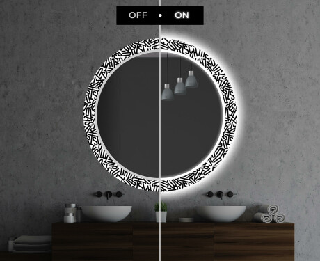 Ronde decoratieve spiegel met led-verlichting voor op de badkamer - Letters #7