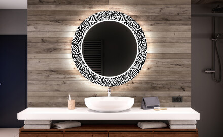 Ronde decoratieve spiegel met led-verlichting voor op de badkamer - Letters