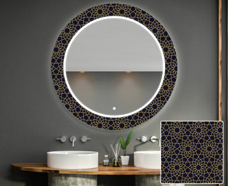 Ronde decoratieve spiegel met led-verlichting voor op de badkamer - Ornament