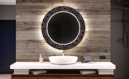 Ronde decoratieve spiegel met led-verlichting voor op de badkamer - Ornament