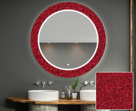 Ronde decoratieve spiegel met led-verlichting voor op de badkamer - Red Mosaic #1