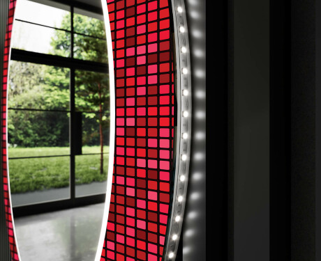 Ronde decoratieve spiegel met led-verlichting voor op de badkamer - Red Mosaic #11