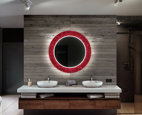 Ronde decoratieve spiegel met led-verlichting voor op de badkamer - Red Mosaic #12