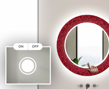 Ronde decoratieve spiegel met led-verlichting voor op de badkamer - Red Mosaic #4