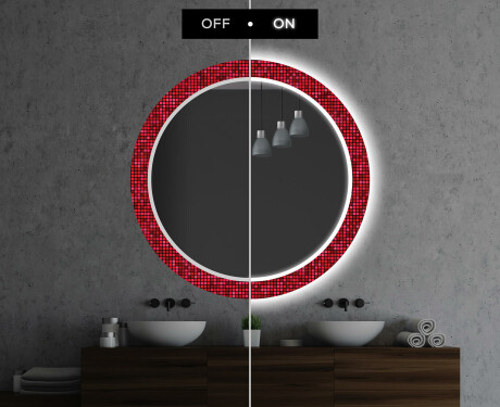Ronde decoratieve spiegel met led-verlichting voor op de badkamer - Red Mosaic #7