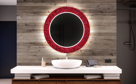 Ronde decoratieve spiegel met led-verlichting voor op de badkamer - Red Mosaic