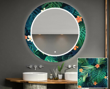 Ronde decoratieve spiegel met led-verlichting voor op de badkamer - Tropical #1