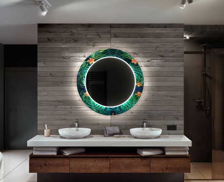 Ronde decoratieve spiegel met led-verlichting voor op de badkamer - Tropical #12