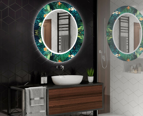 Ronde decoratieve spiegel met led-verlichting voor op de badkamer - Tropical #2
