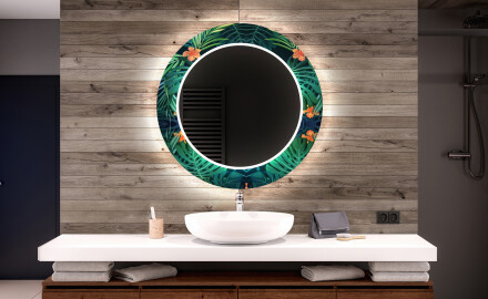 Ronde decoratieve spiegel met led-verlichting voor op de badkamer - Tropical