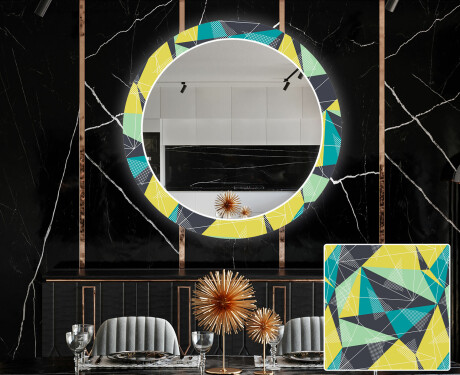 Ronde decoratieve spiegel met led-verlichting voor in de eetkamer - Abstract Geometric