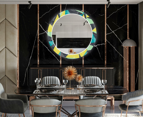 Ronde decoratieve spiegel met led-verlichting voor in de eetkamer - Abstract Geometric #12