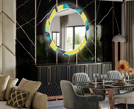 Ronde decoratieve spiegel met led-verlichting voor in de eetkamer - Abstract Geometric #2