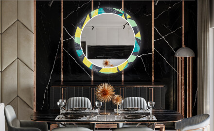 Ronde decoratieve spiegel met led-verlichting voor in de eetkamer - Abstract Geometric
