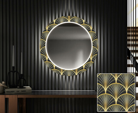 Rond verlichte decoratieve spiegel led voor de gang - Art Deco