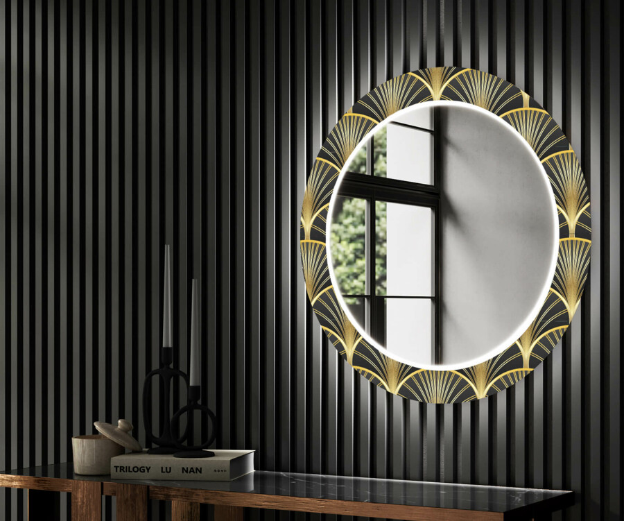 exotisch solide Rimpelingen Artforma - Rond verlichte decoratieve spiegel led voor de gang - Art Deco