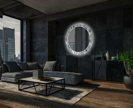 Ronde decoratieve spiegel met led-verlichting voor in de woonkamer - Black and white jungle #12
