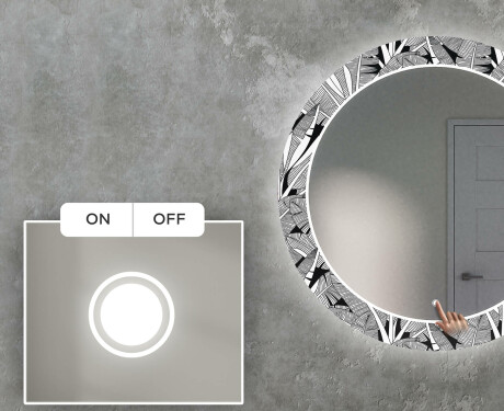 Ronde decoratieve spiegel met led-verlichting voor in de woonkamer - Black and white jungle #4