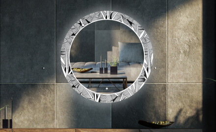 Ronde decoratieve spiegel met led-verlichting voor in de woonkamer - Black and white jungle