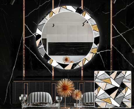 Ronde decoratieve spiegel met led-verlichting voor in de eetkamer - Marble Pattern #1