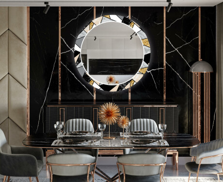 Ronde decoratieve spiegel met led-verlichting voor in de eetkamer - Marble Pattern #12