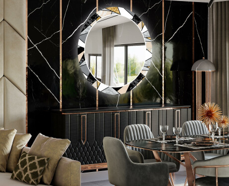 Ronde decoratieve spiegel met led-verlichting voor in de eetkamer - Marble Pattern #2