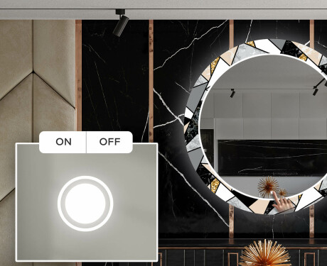 Ronde decoratieve spiegel met led-verlichting voor in de eetkamer - Marble Pattern #4