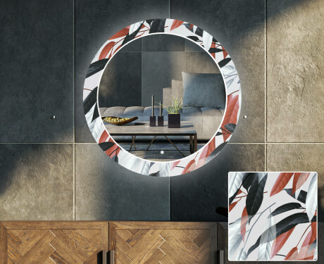 Ronde decoratieve spiegel met led-verlichting voor in de woonkamer - Leaves