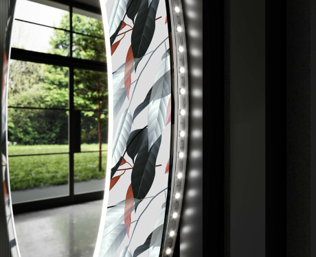 Ronde decoratieve spiegel met led-verlichting voor in de woonkamer - Leaves #11
