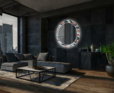 Ronde decoratieve spiegel met led-verlichting voor in de woonkamer - Leaves #12