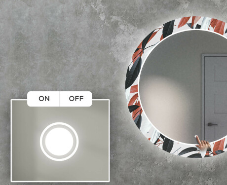 Ronde decoratieve spiegel met led-verlichting voor in de woonkamer - Leaves #4