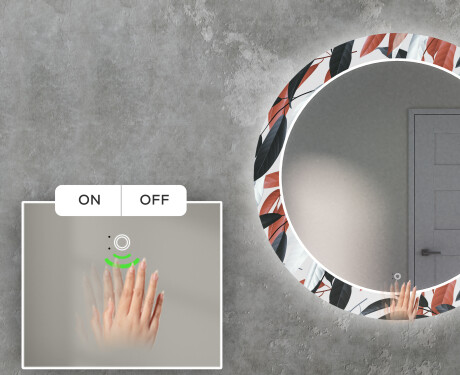 Ronde decoratieve spiegel met led-verlichting voor in de woonkamer - Leaves #5