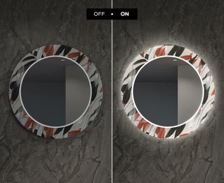 Ronde decoratieve spiegel met led-verlichting voor in de woonkamer - Leaves #7
