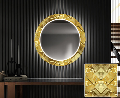 Rond verlichte decoratieve spiegel led voor de gang - Gold Triangles #1