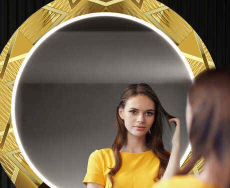 Rond verlichte decoratieve spiegel led voor de gang - Gold Triangles #12