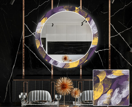 Ronde decoratieve spiegel met led-verlichting voor in de eetkamer - Round Stamp #1