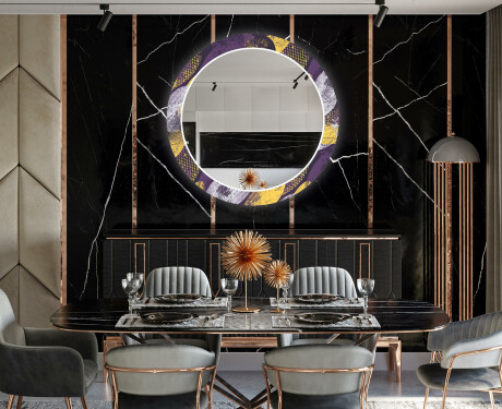Ronde decoratieve spiegel met led-verlichting voor in de eetkamer - Round Stamp #12