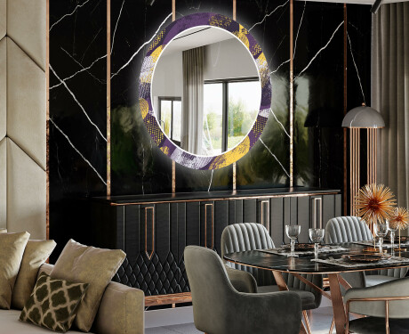 Ronde decoratieve spiegel met led-verlichting voor in de eetkamer - Round Stamp #2