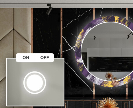 Ronde decoratieve spiegel met led-verlichting voor in de eetkamer - Round Stamp #4