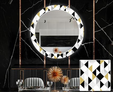 Ronde decoratieve spiegel met led-verlichting voor in de eetkamer - Geometric Patterns #1