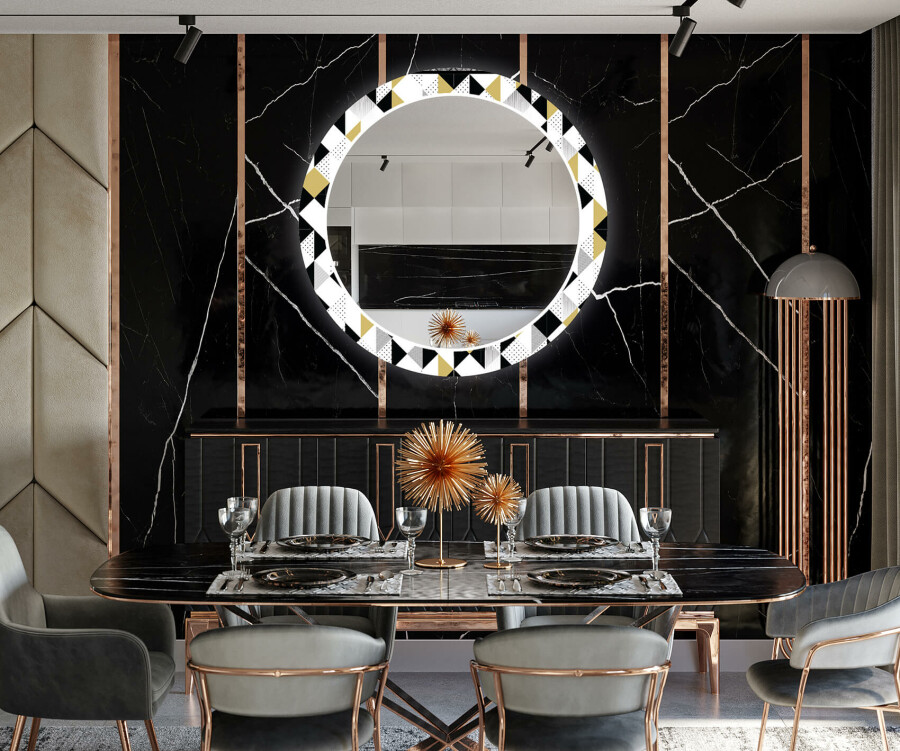 beetje gebonden Dubbelzinnig Artforma - Ronde decoratieve spiegel met led-verlichting voor in de eetkamer  - Geometric Patterns
