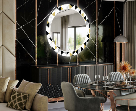 Ronde decoratieve spiegel met led-verlichting voor in de eetkamer - Geometric Patterns #2