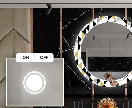 Ronde decoratieve spiegel met led-verlichting voor in de eetkamer - Geometric Patterns #4