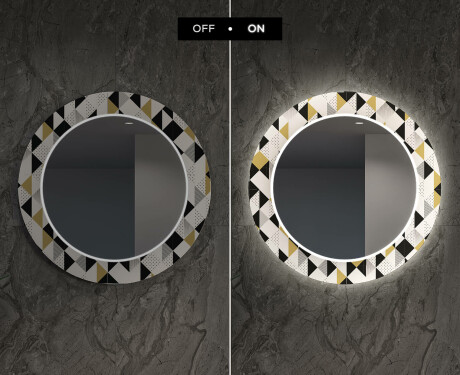 Ronde decoratieve spiegel met led-verlichting voor in de eetkamer - Geometric Patterns #7