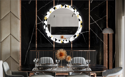 Ronde decoratieve spiegel met led-verlichting voor in de eetkamer - Geometric Patterns