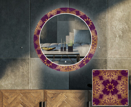 Ronde decoratieve spiegel met led-verlichting voor in de woonkamer - Gold Mandala