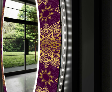 Ronde decoratieve spiegel met led-verlichting voor in de woonkamer - Gold Mandala #11